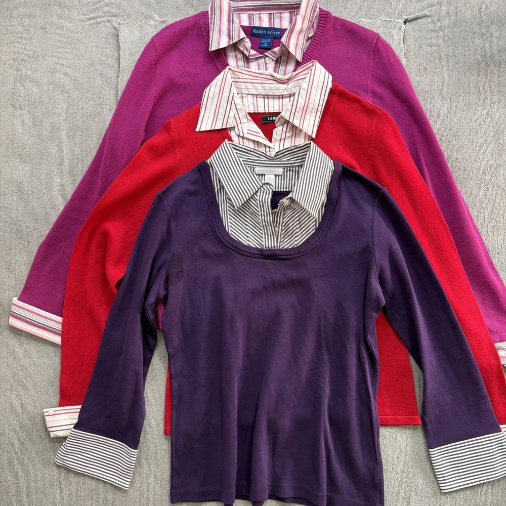 Sweater Women's Small Knit Pullover Layered Top Collared Shirt Lot Of 3 Small